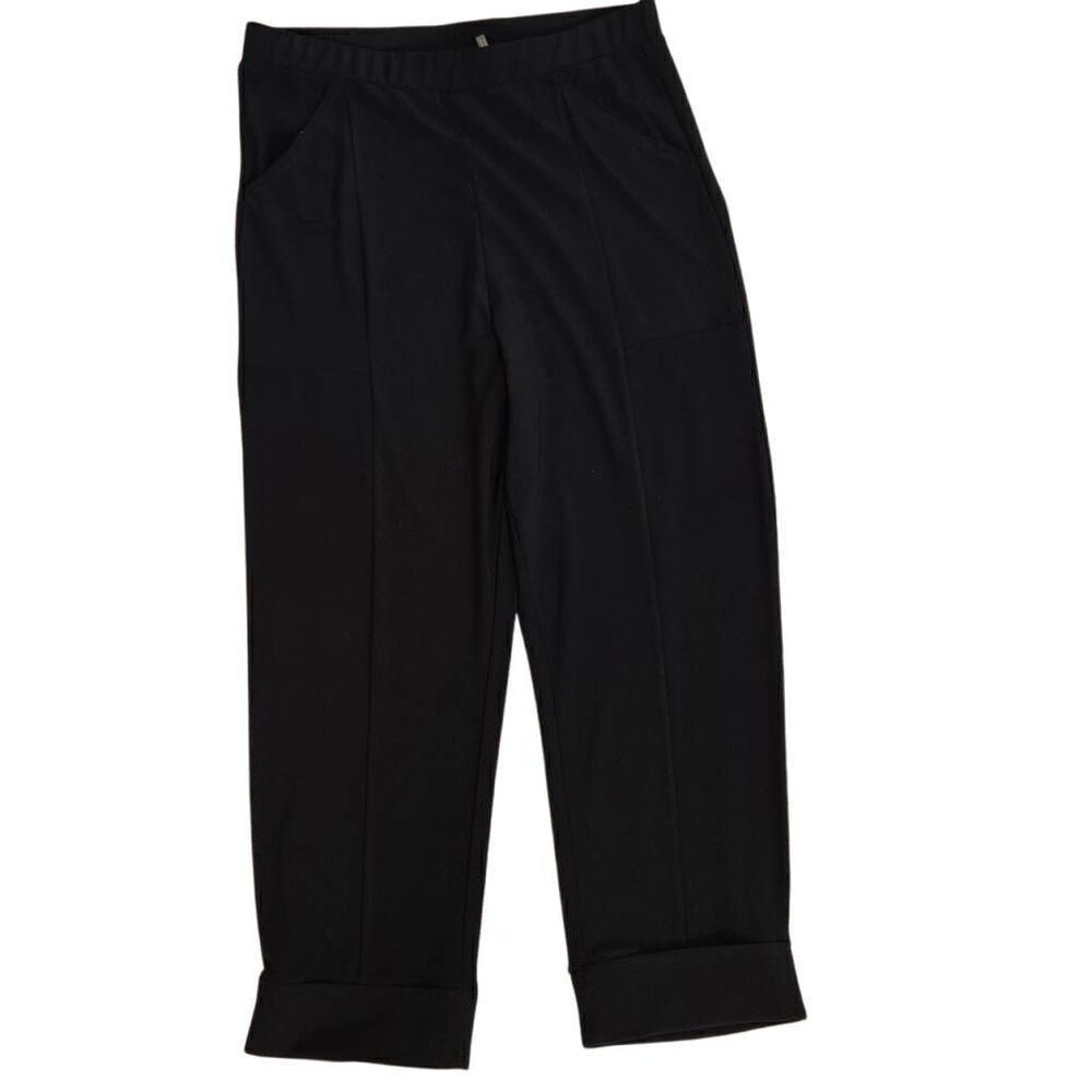 Vecceli Italy Womens Stretch Pull-On Cuffed High-Rise Cropped Pants Black Medium